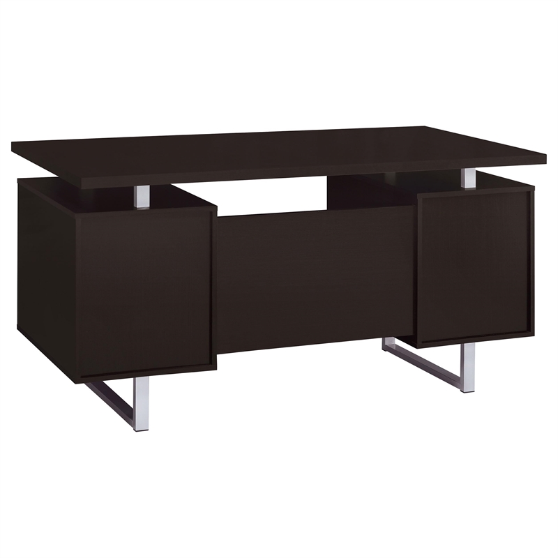 Pemberly Row 2-Drawer Wood Office Desk in Cappuccino and Silver