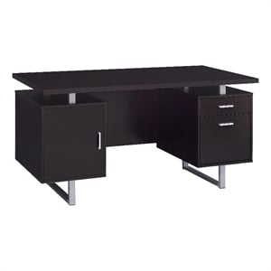pemberly row 2-drawer wood office desk in cappuccino and silver
