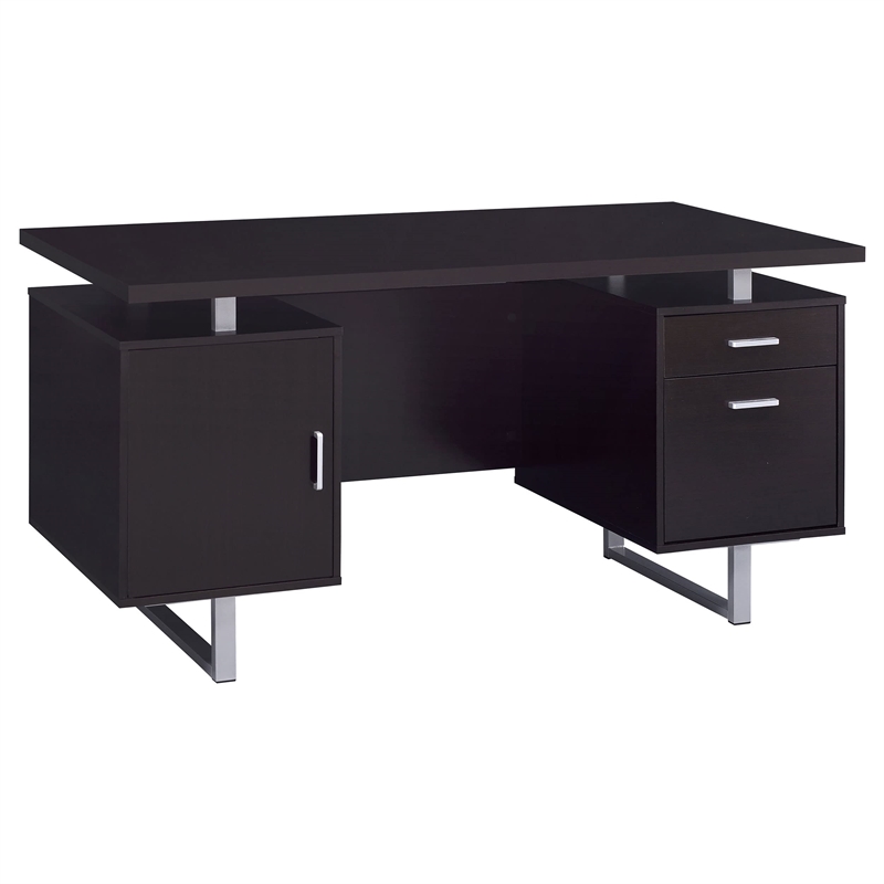 Pemberly Row 2-Drawer Wood Office Desk in Cappuccino and Silver