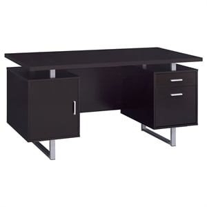 Pemberly Row 2-Drawer Wood Office Desk in Cappuccino and Silver