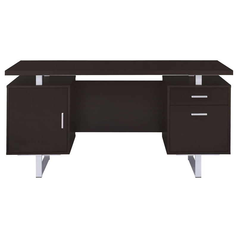 Pemberly Row 2-Drawer Wood Office Desk in Cappuccino and Silver