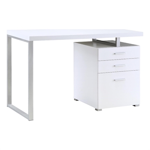 Pemberly Row Modern 3-Drawer Wood Office Desk in White and Silver