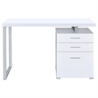 Pemberly Row Modern 3-Drawer Wood Office Desk in White and Silver