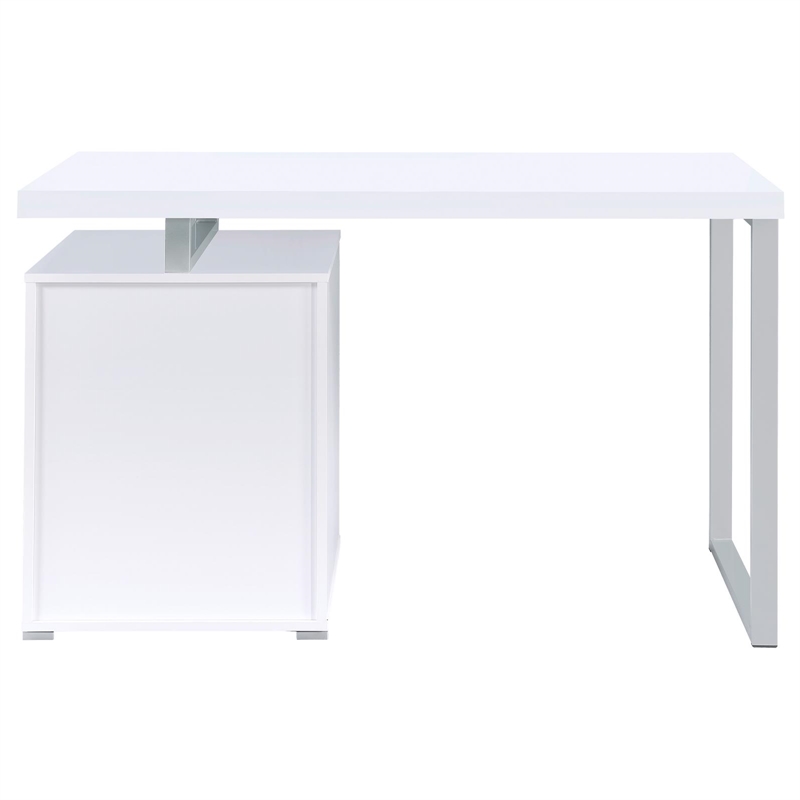 Pemberly Row Modern 3-Drawer Wood Office Desk in White and Silver