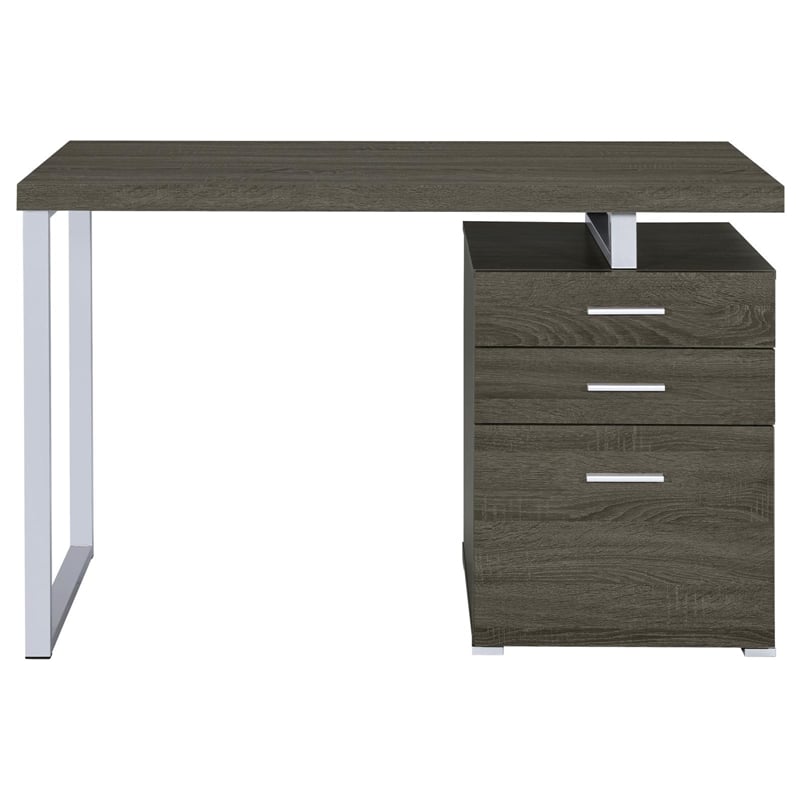Pemberly Row 3-Drawer Wood Office Desk Weathered Gray and Silver
