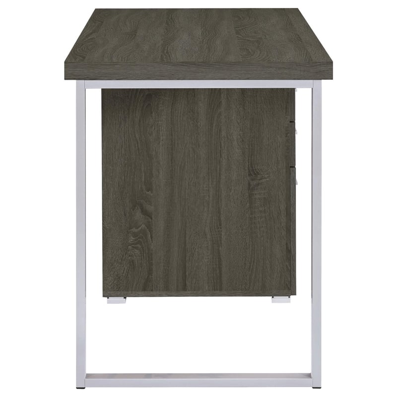 Pemberly Row 3-Drawer Wood Office Desk Weathered Gray and Silver