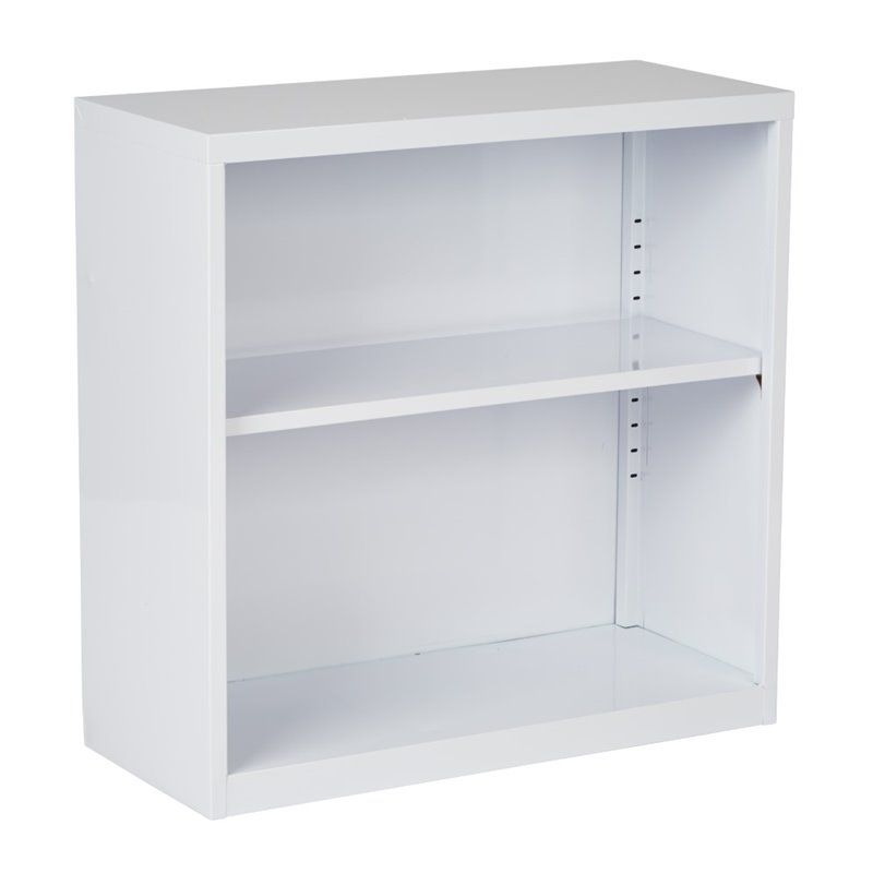 Pemberly Row Contemporary 2 Shelf White Finish Metal Bookcase