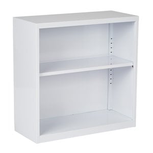 Pemberly Row Contemporary 2 Shelf White Finish Metal Bookcase