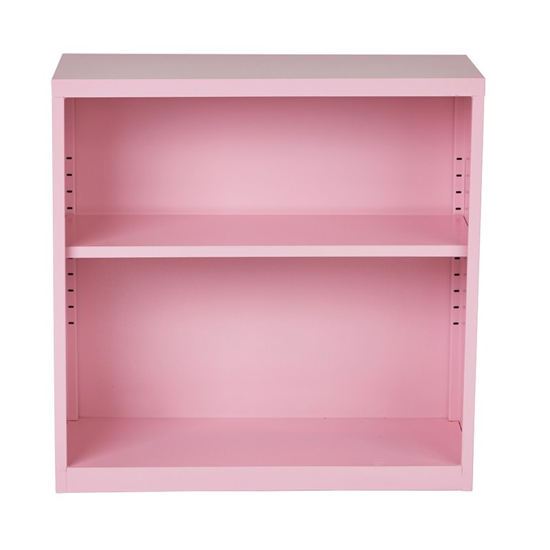 Pemberly Row Contemporary 2 Shelf Metal Bookcase in Pink Finish