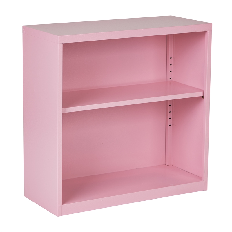 Pemberly Row Contemporary 2 Shelf Metal Bookcase in Pink Finish