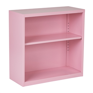 Pemberly Row Contemporary 2 Shelf Metal Bookcase in Pink Finish
