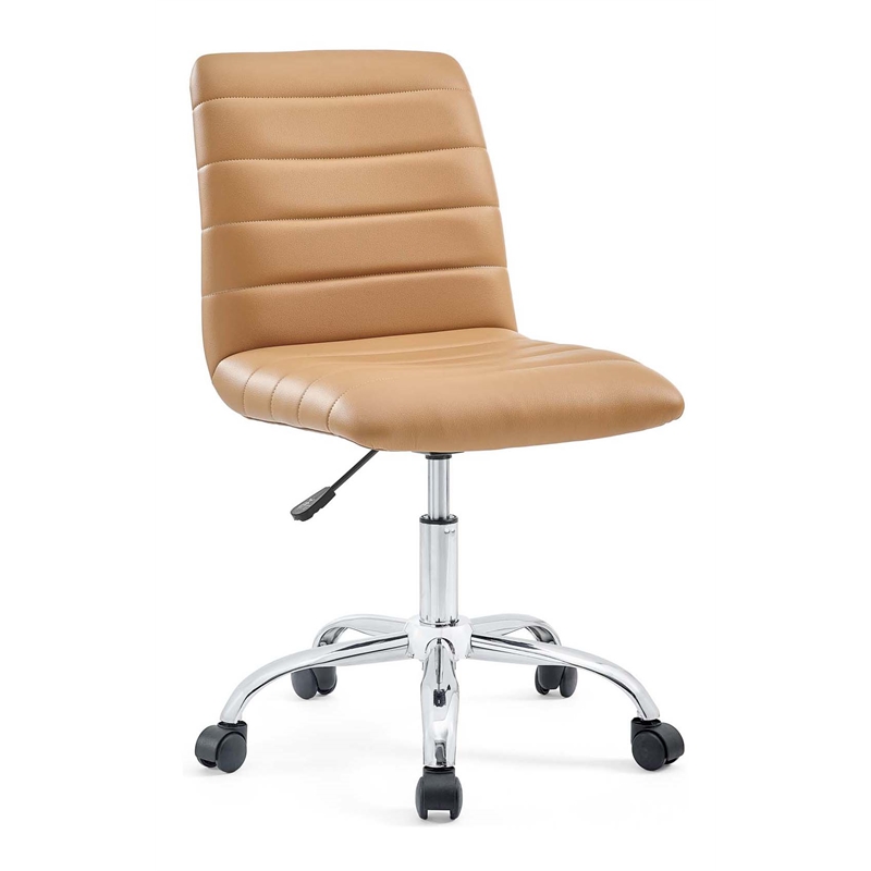 Pemberly Row Modern Vinyl Armless Mid Back Office Chair in Tan