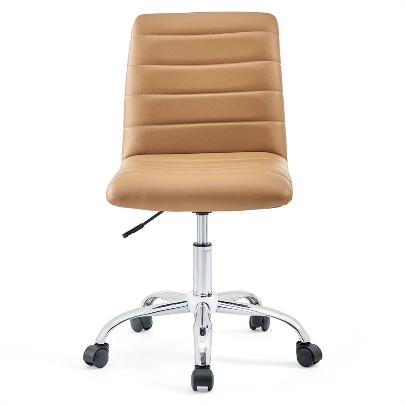 Pemberly Row Modern Vinyl Armless Mid Back Office Chair in Tan