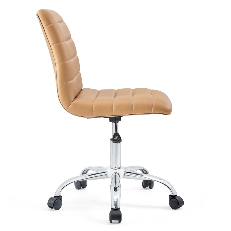 Pemberly Row Modern Vinyl Armless Mid Back Office Chair in Tan
