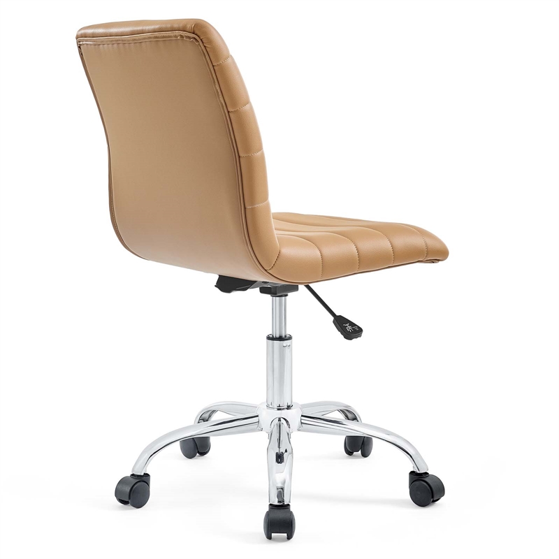 Pemberly Row Modern Vinyl Armless Mid Back Office Chair in Tan