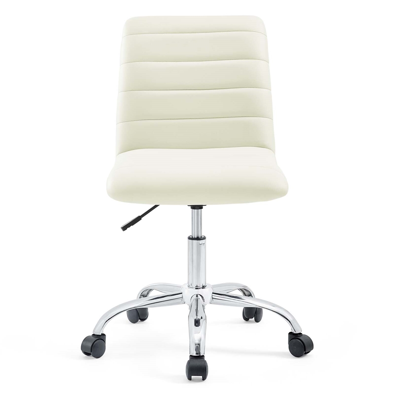 Pemberly Row Modern Vinyl Armless Mid Back Office Chair in White
