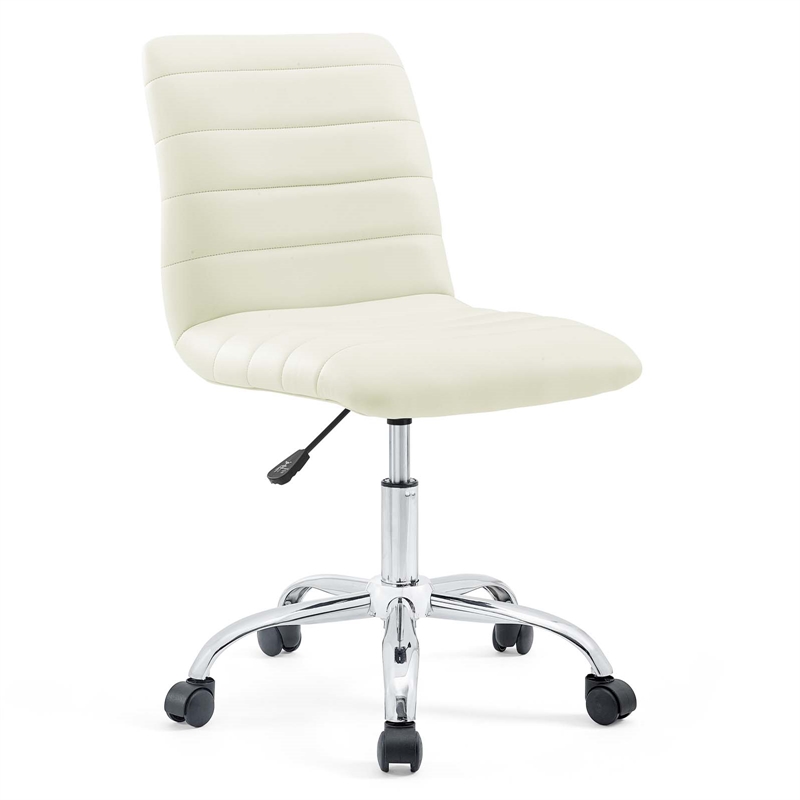Pemberly Row Modern Vinyl Armless Mid Back Office Chair in White