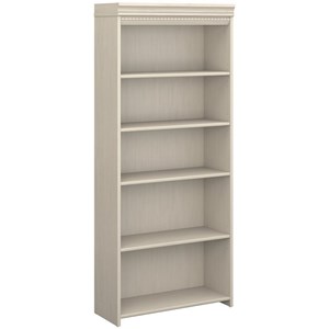 Pemberly Row 5 Shelf Bookcase in Antique White - Engineered Wood