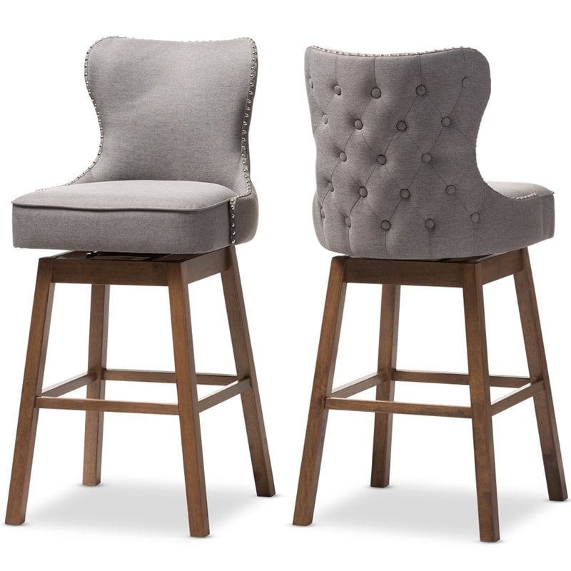 Pemberly Row Contemporary Swivel Barstool in Gray (Set of 2)