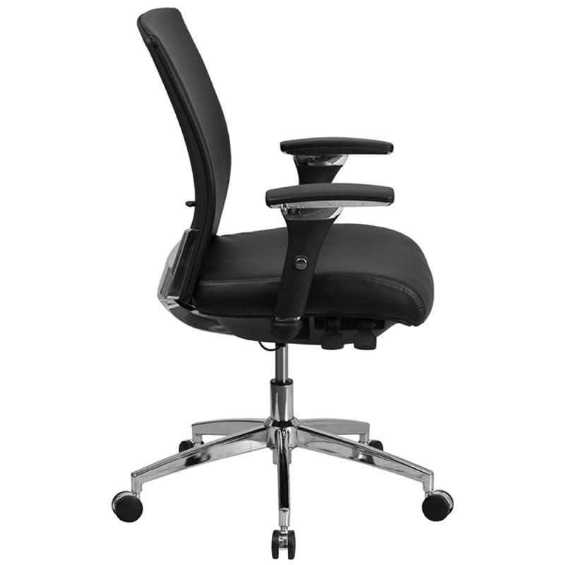 Pemberly Row Contemporary Leather Swivel Office Chair in Black