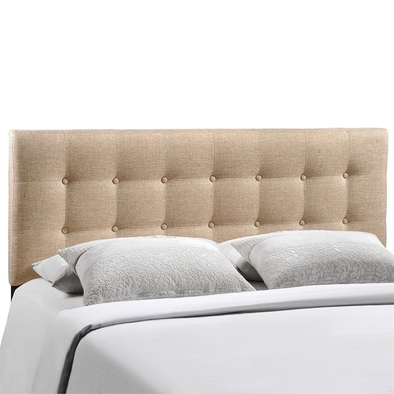 Pemberly Row King Upholstered Polyester Fabric Headboard in Beige