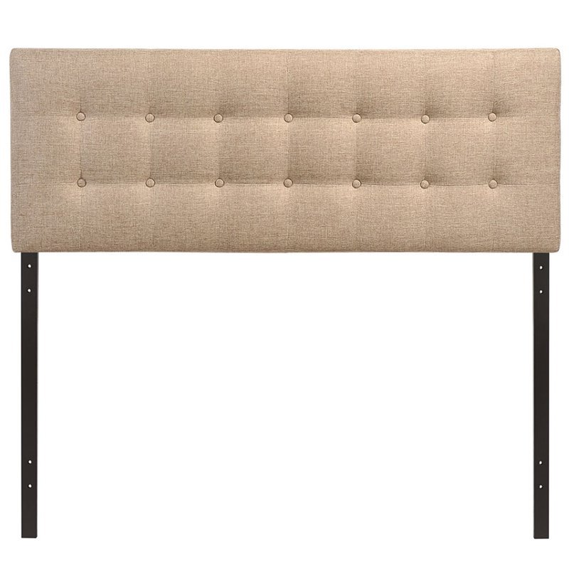 Pemberly Row King Upholstered Polyester Fabric Headboard in Beige