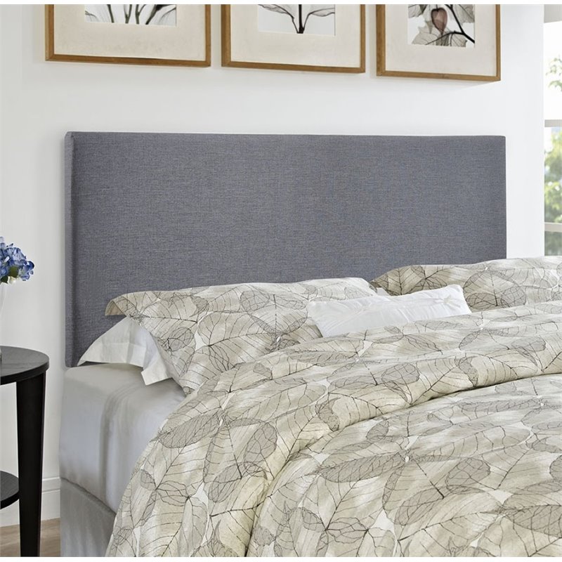 Pemberly Row Queen Upholstered Linen Fabric Headboard in Smoke Gray