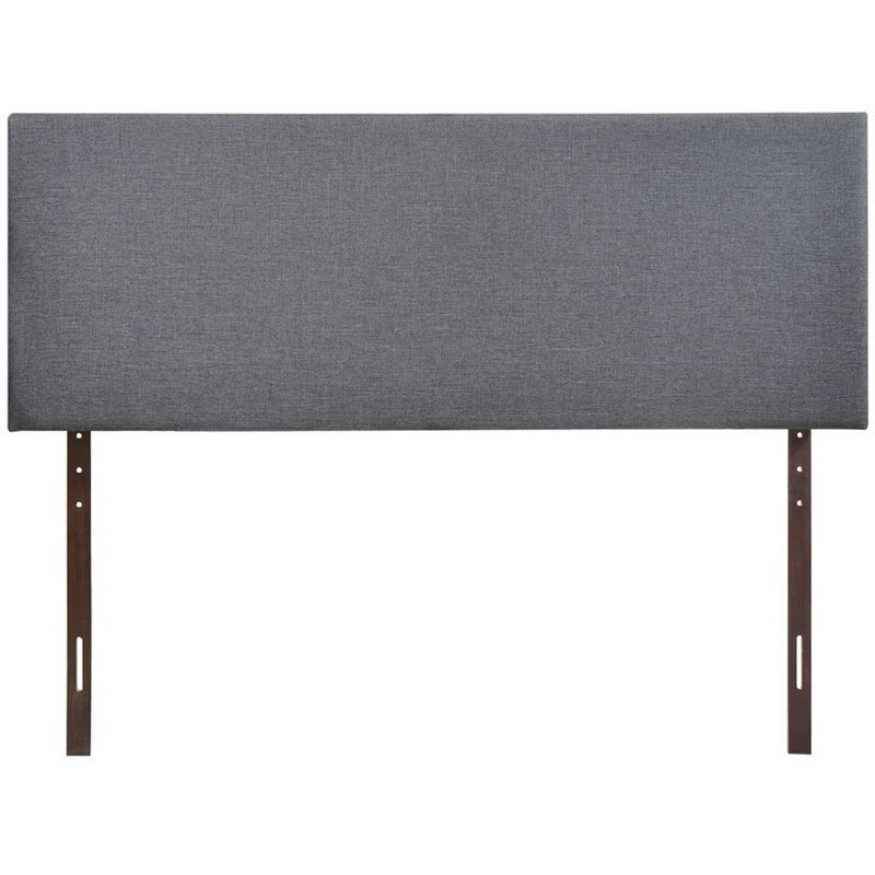 Pemberly Row Queen Upholstered Linen Fabric Headboard in Smoke Gray