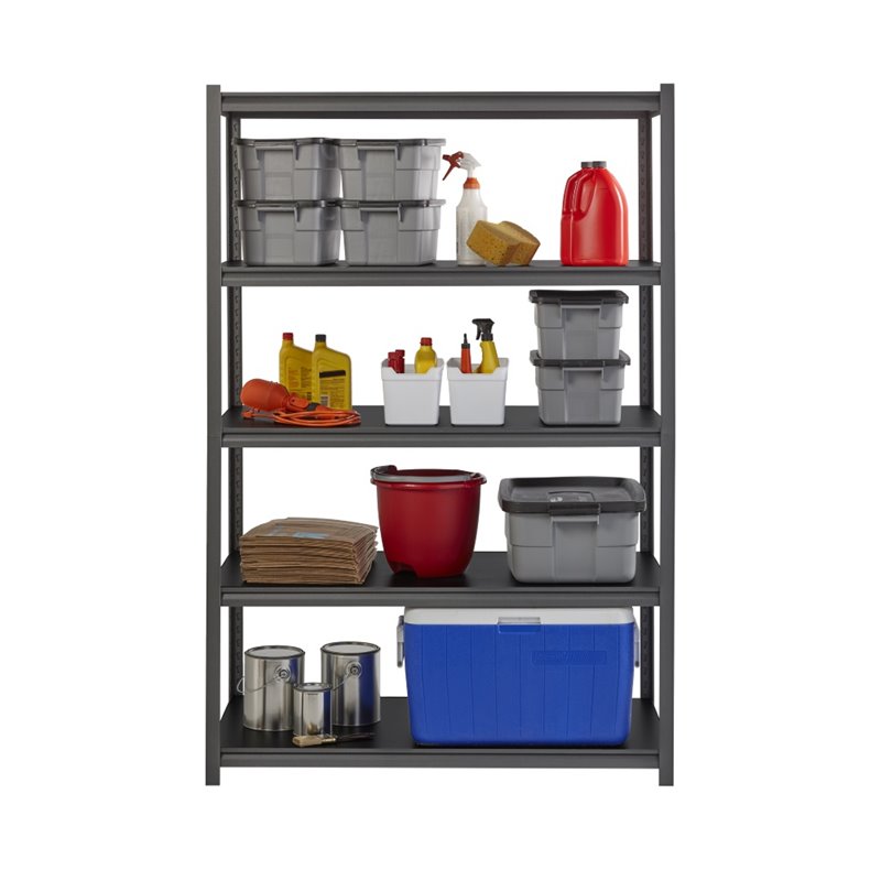 Pemberly Row Metal Shelving 5-Shelf Unit 18Dx48Wx72H in Gunmetal Gray/Black