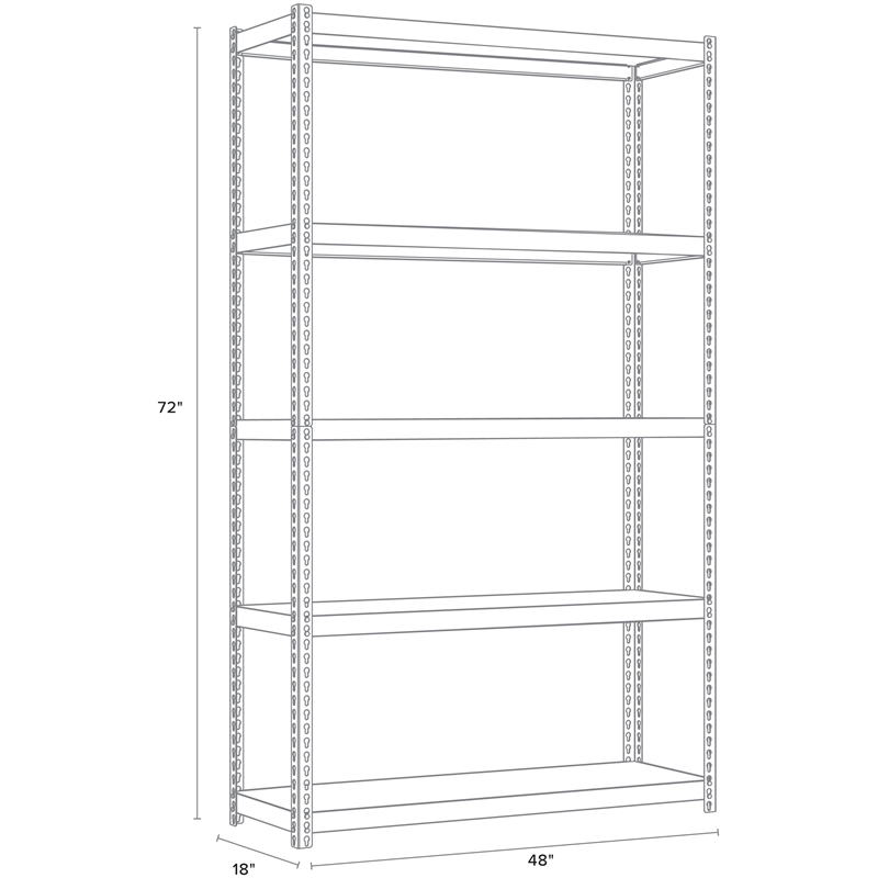 Pemberly Row Metal Shelving 5-Shelf Unit 18Dx48Wx72H in Gunmetal Gray/Black