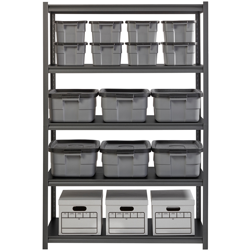 Pemberly Row Metal Shelving 5-Shelf 24Dx48Wx72H in Gunmetal Gray/Black