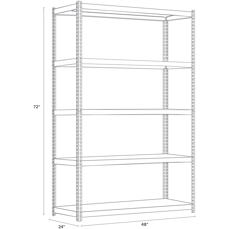 Pemberly Row Metal Shelving 5-Shelf 24Dx48Wx72H in Gunmetal Gray/Black