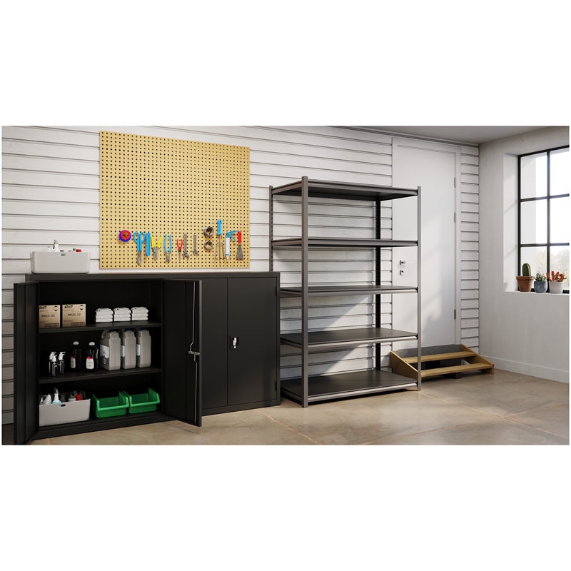 Pemberly Row Metal Shelving 5-Shelf 24Dx48Wx72H in Gunmetal Gray/Black