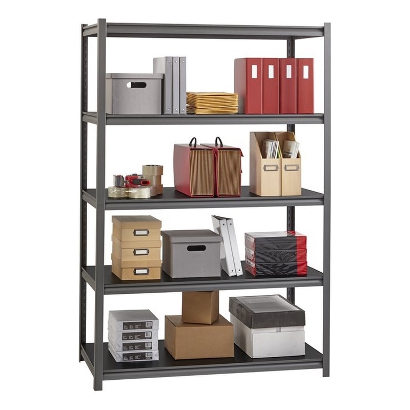 Pemberly Row Metal Shelving 5-Shelf 24Dx48Wx72H in Gunmetal Gray/Black