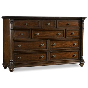 pemberly row contemporary 10-drawer dresser in mahogany finish