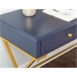 Pemberly Row Two Drawer Desk Gold Metal Criss Cross Legs Top in Blue Wood