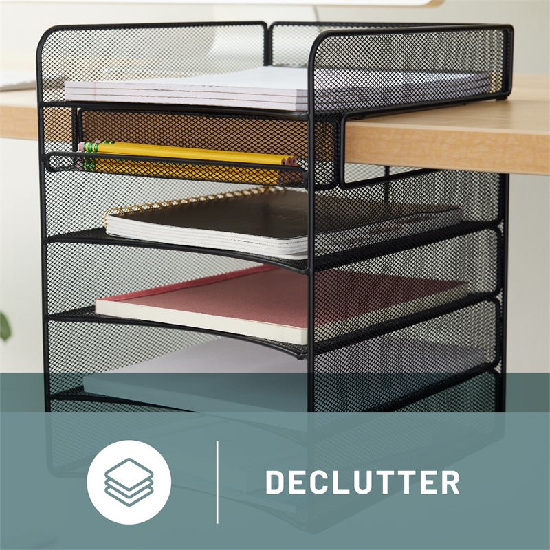Pemberly Row Horizontal Hanging Metal Desk Organizer in Black