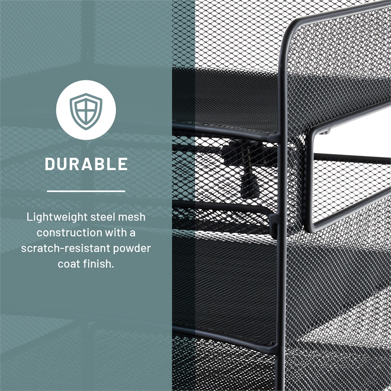 Pemberly Row Horizontal Hanging Metal Desk Organizer in Black