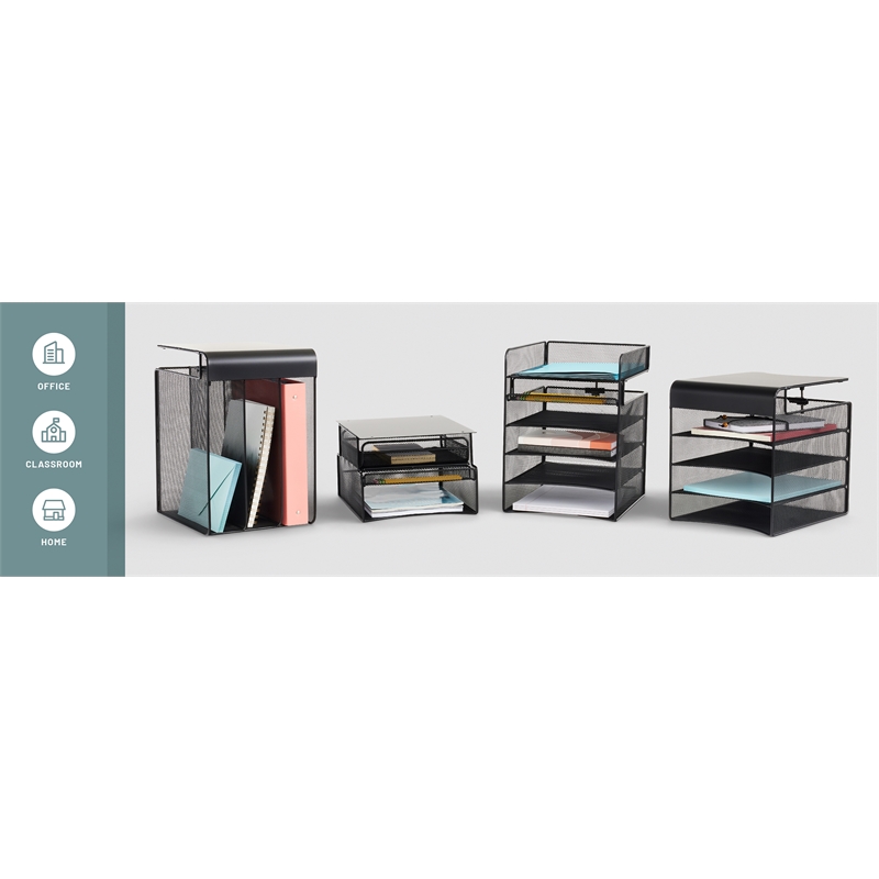 Pemberly Row Horizontal Hanging Metal Desk Organizer in Black
