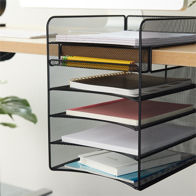 Pemberly Row Horizontal Hanging Metal Desk Organizer in Black