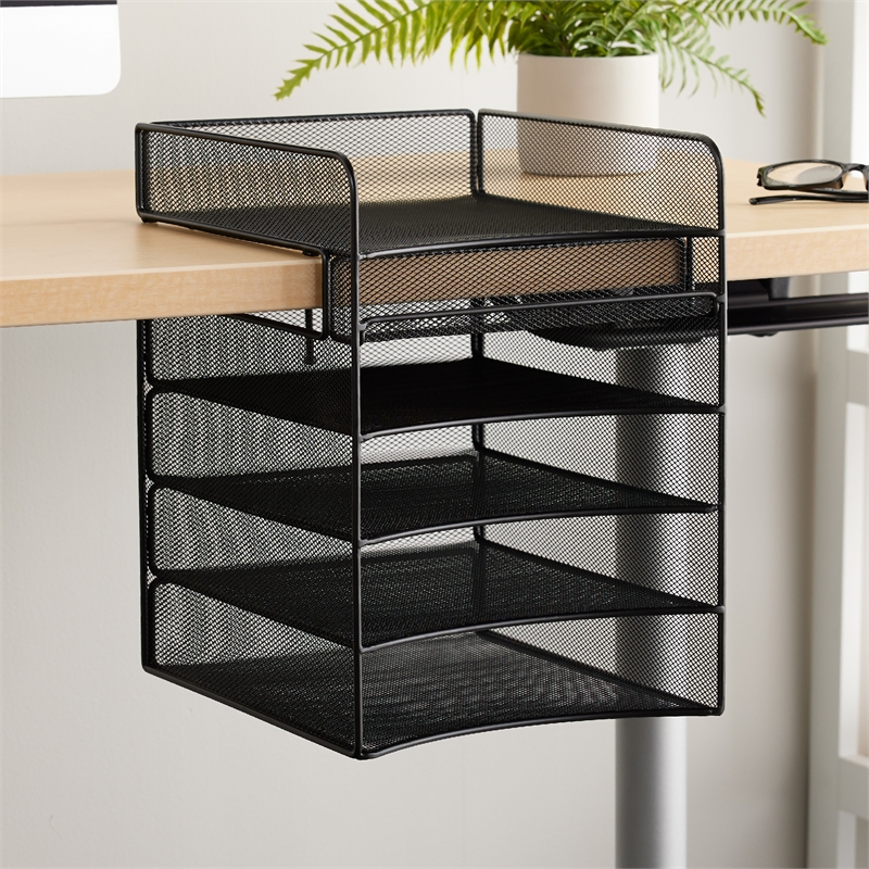Pemberly Row Horizontal Hanging Metal Desk Organizer in Black