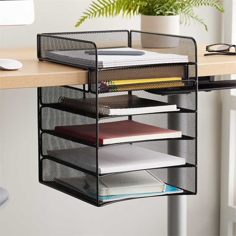 Pemberly Row Horizontal Hanging Metal Desk Organizer in Black