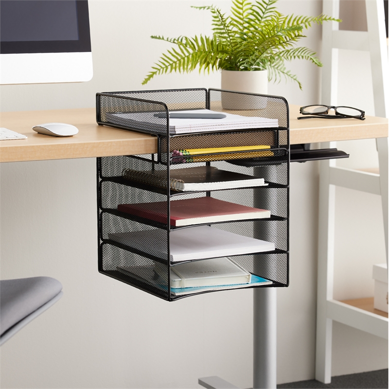 Pemberly Row Horizontal Hanging Metal Desk Organizer in Black