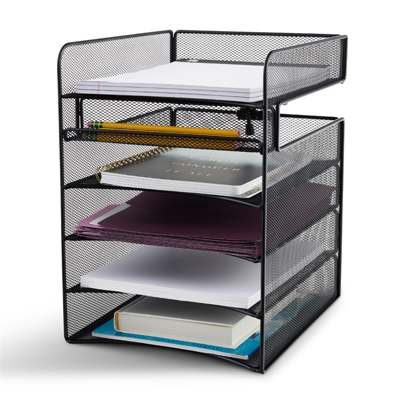 Pemberly Row Horizontal Hanging Metal Desk Organizer in Black