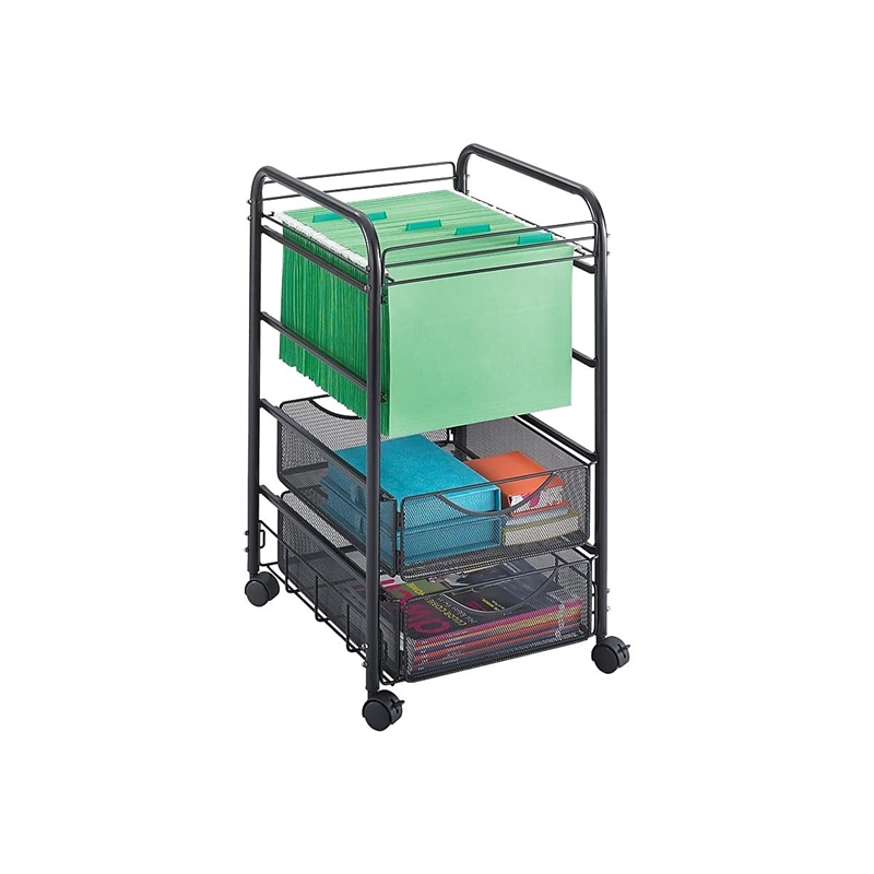 Pemberly Row Contemporary 2-Drawer Metal Mesh File Cart in Black