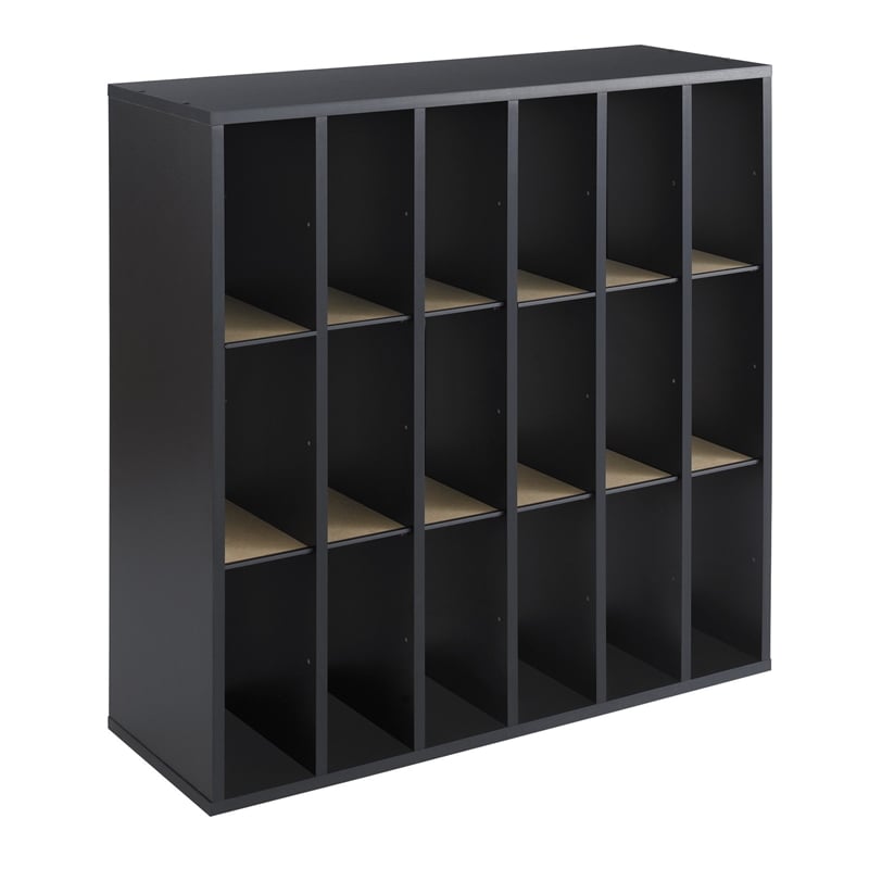 Pemberly Row Contemporary 18 Compartment Mail Sorter in Black