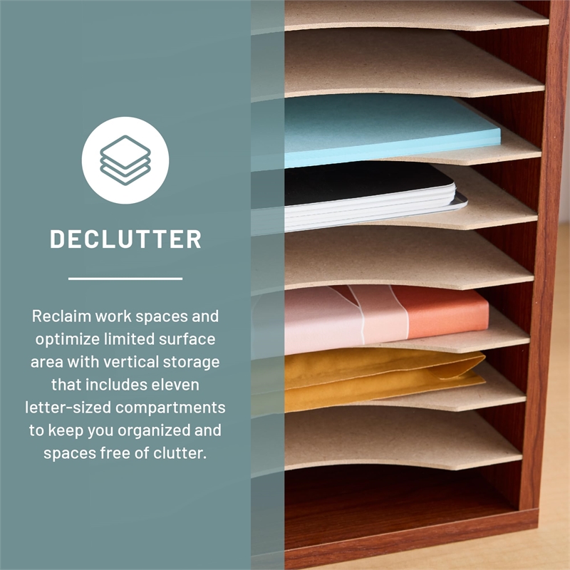 Pemberly Row 11 Compartment Vertical Desk Organizer in Cherry