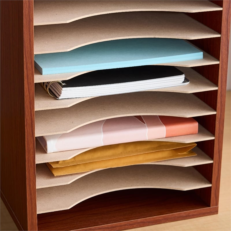 Pemberly Row 11 Compartment Vertical Desk Organizer in Cherry