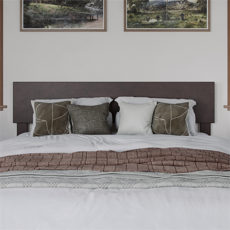 Pemberly Row Full Panel Solid Wood Headboard with USB Charger in Espresso