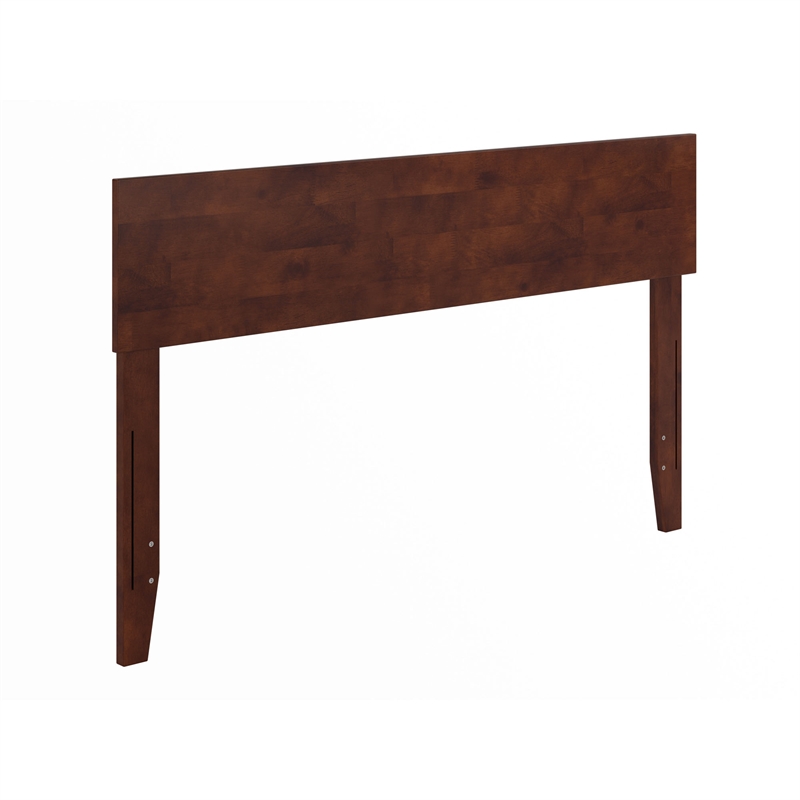 Pemberly Row Full Panel Solid Wood Headboard with USB Charger in Walnut
